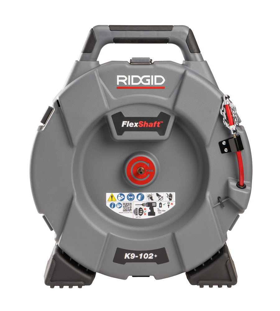 Ridgid 76193 K9-102+ FlexShaft® Machine for 1 1/4-2" (32 - 50 mm) Pipes - Includes: 50' (15,2 m) 1/4" (6 mm) cable and kit