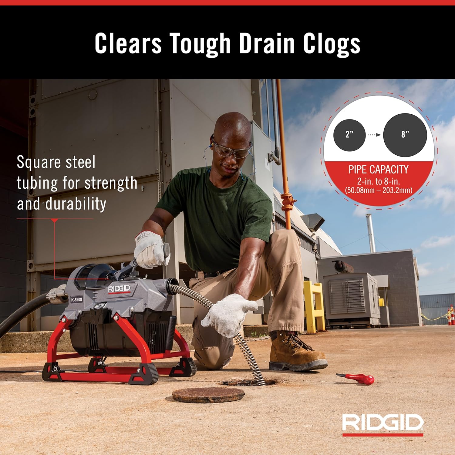 Ridgid 61693 K-5208, máquina limpiadora de desagües de 115 V 60 Hz con manguera guía, 4 cables C-11, transportador de cables seccional y kit de caja de herramientas (con cortadores)