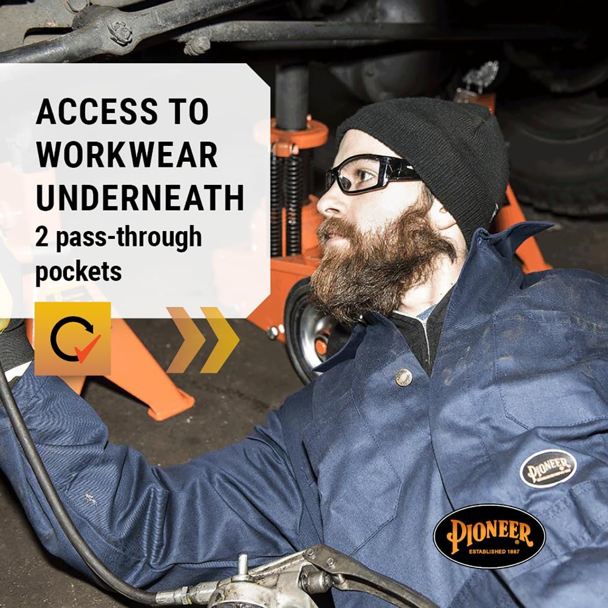 Pioneer 7-Pocket Heavy-Duty Work Coverall With Adjustable Wrist, Action Back and Elastic Waist, Tall Fit