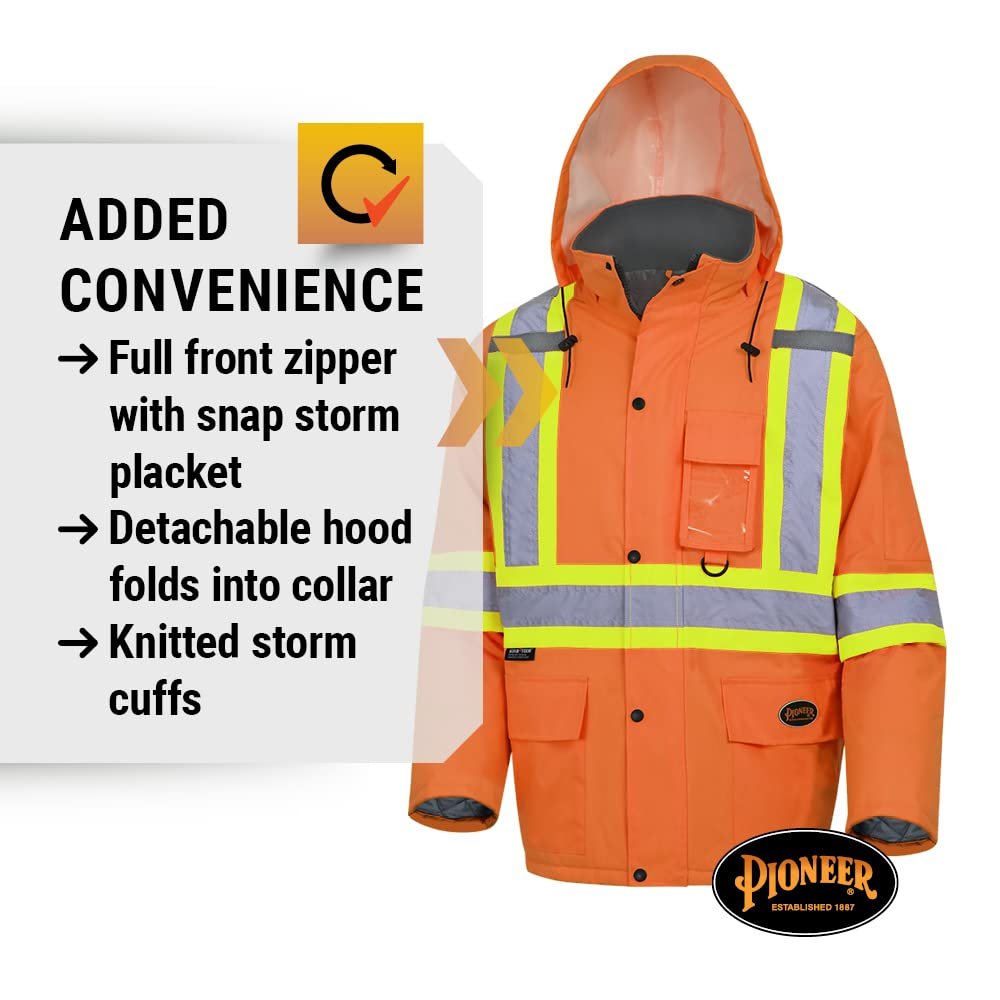 Pioneer Waterproof CSA High-Visibility Winter Safety Parka, 28º C Insulation, Multi-Pockets & Lightweight