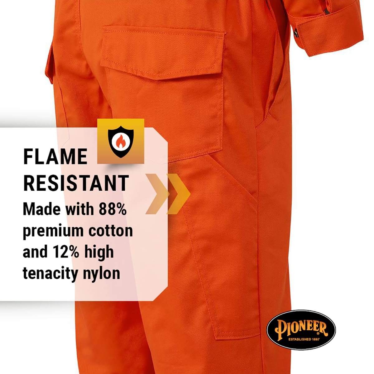 Pioneer CSA UL ARC 2 Lightweight Flame Resistant Work Coverall, Hi Vis Premium Cotton Nylon, Action Back