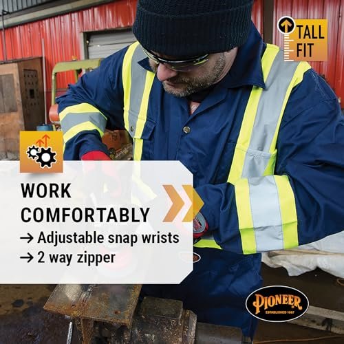 Pioneer CSA Action Back High Visibility Work Coverall With Elastic Waist & Adjustable Wrist, 7-Pocket, Tall Fit