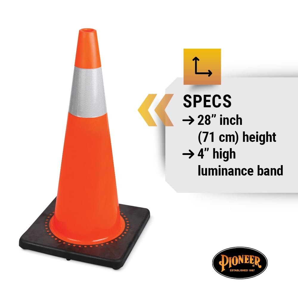 Pioneer V6200850-O/S Cono de seguridad flexible de PVC premium de 28" (70 cm), banda reflectante (cono de tráfico), naranja, 70 cm
