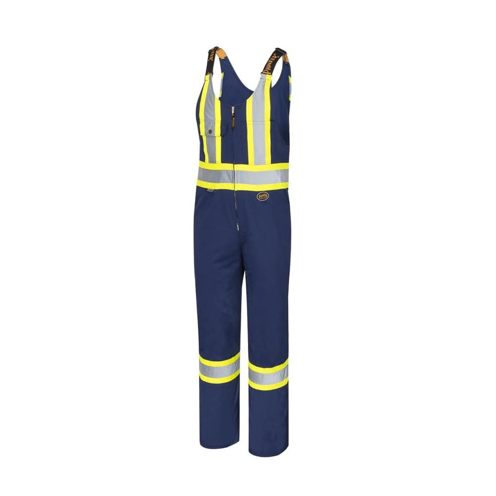 Pioneer CSA Hi Vis Overall Bib Work Pants, Reflective Stripe, 7 Reinforced Pockets, Tall Fit