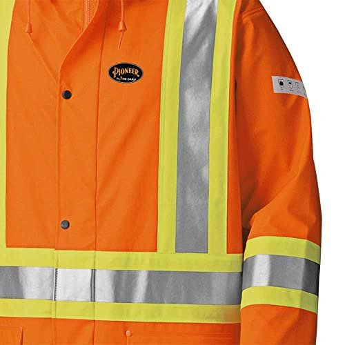 Pioneer V3520350 FR Oil & Chemical Resistant Long Rain Coat - Hi-Vis Lightweight, Orange