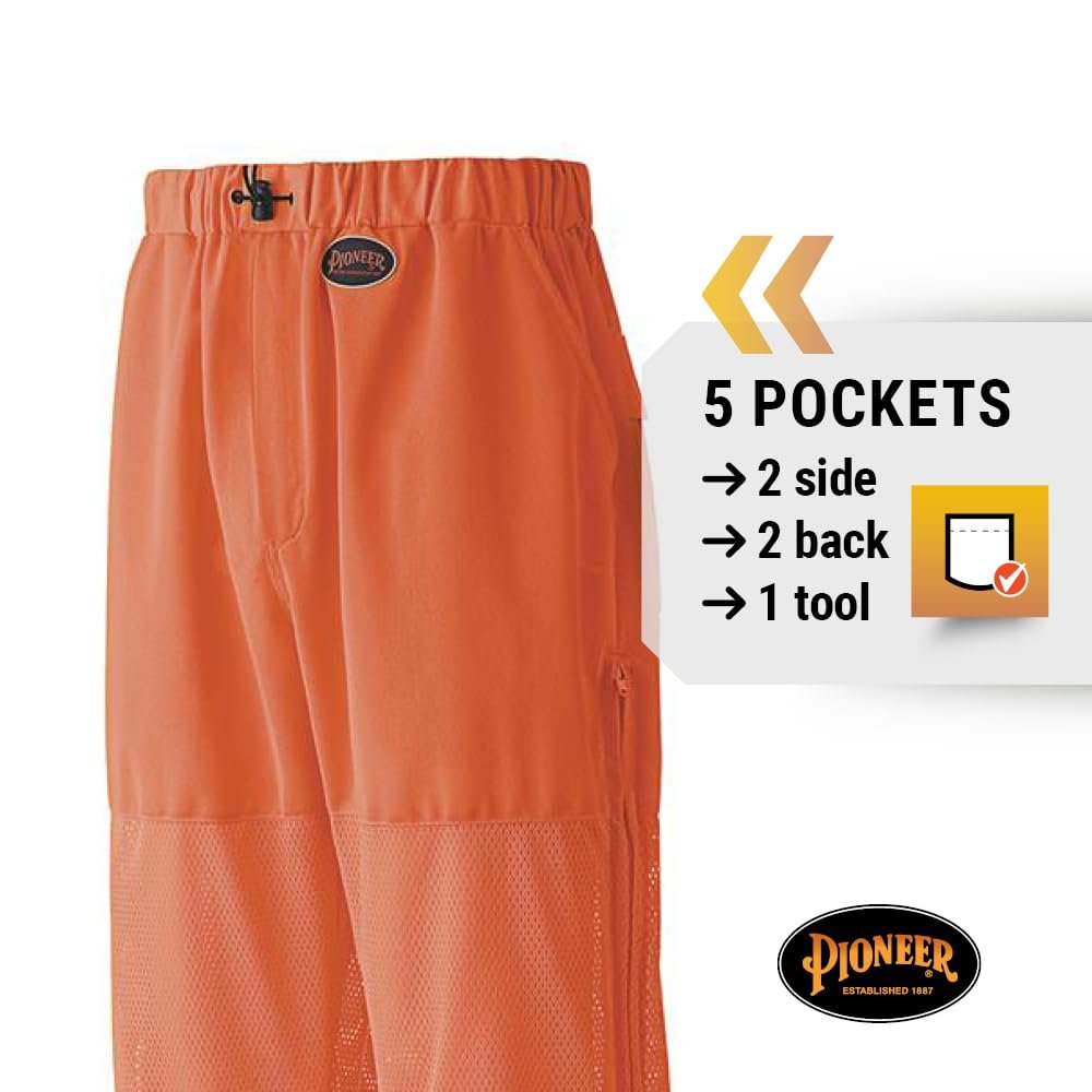 Pioneer Easy Boot Access 5 Pockets Work Pants, Adjustable Elastic Waist, Hi Vis and Reflective Stripe