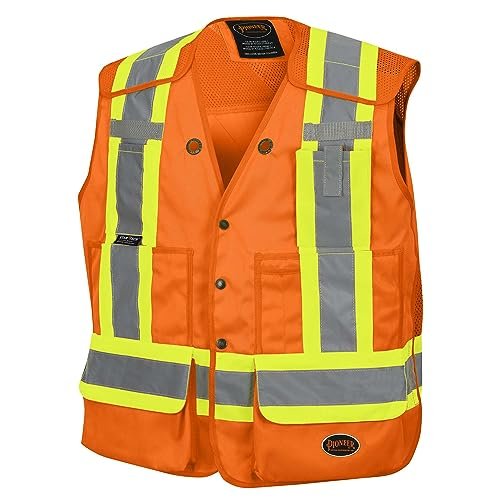 Pioneer High Visibility 5 Point Tear-Away Surveyor Safety Vest, Extra-Long Back, Yellow-Green