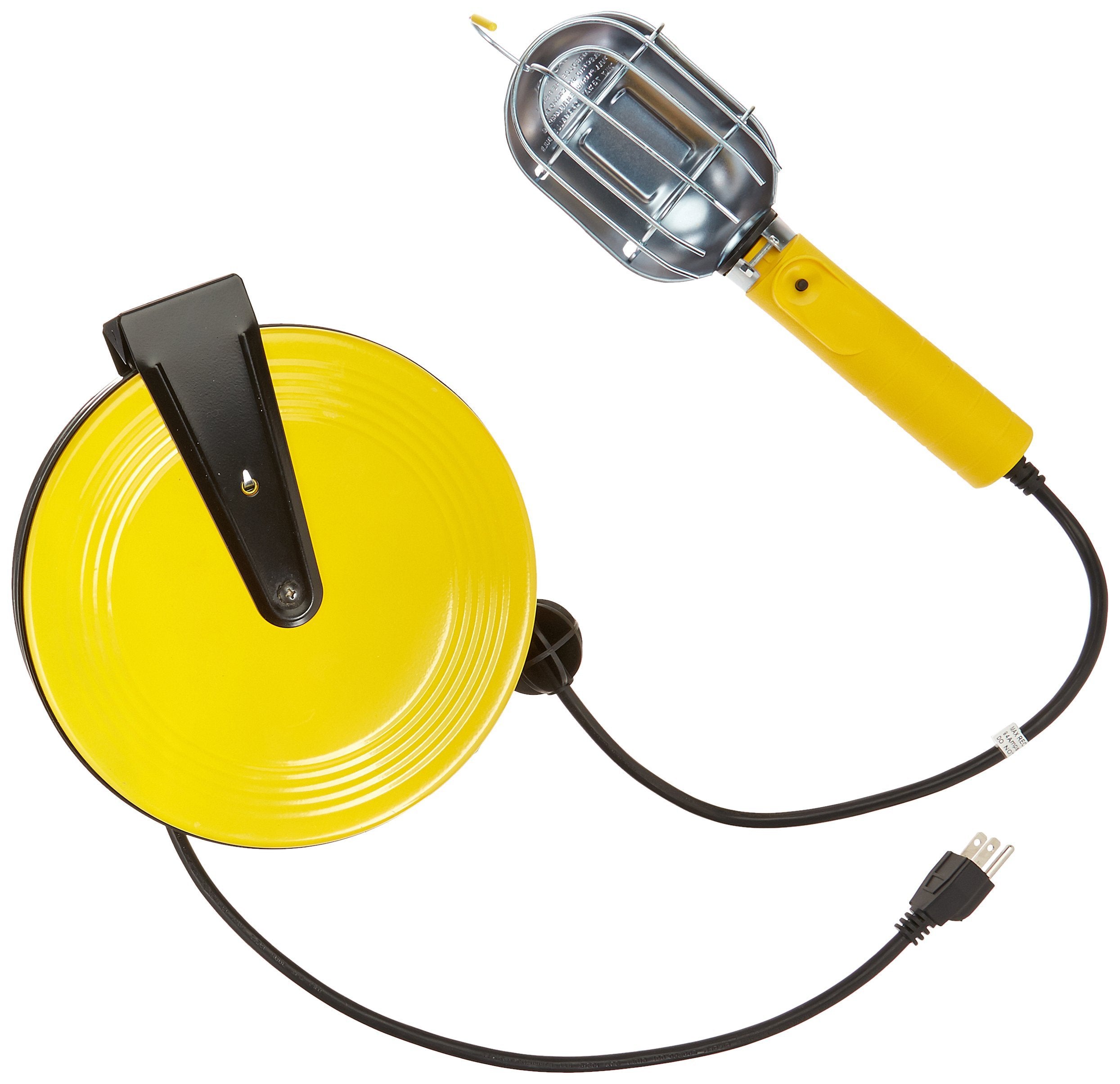 Lampe utilitaire à incandescence à bouclier métallique Bayco SL-840 avec prise de terre sur bobine métallique de 40 pieds