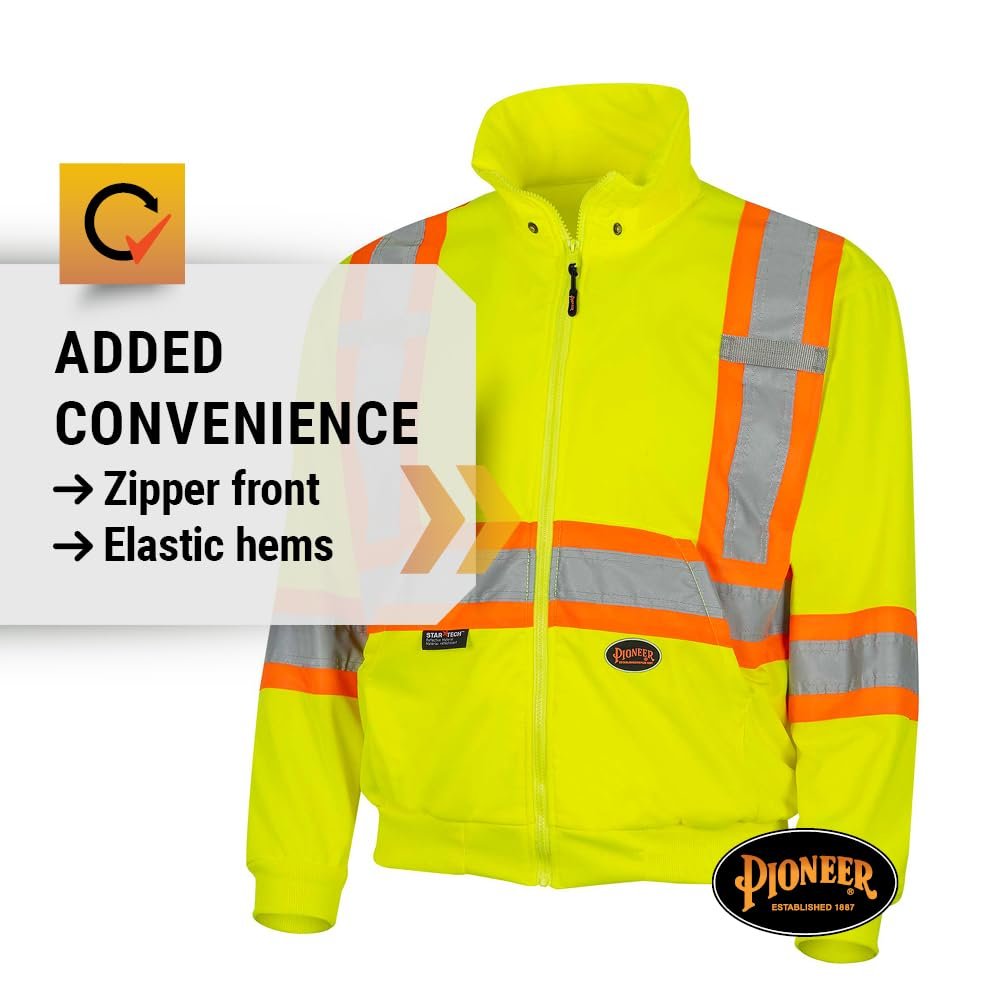 Pioneer V1060560 High Visibility Safety Hoodie, Micro Fleece, Yellow-Green