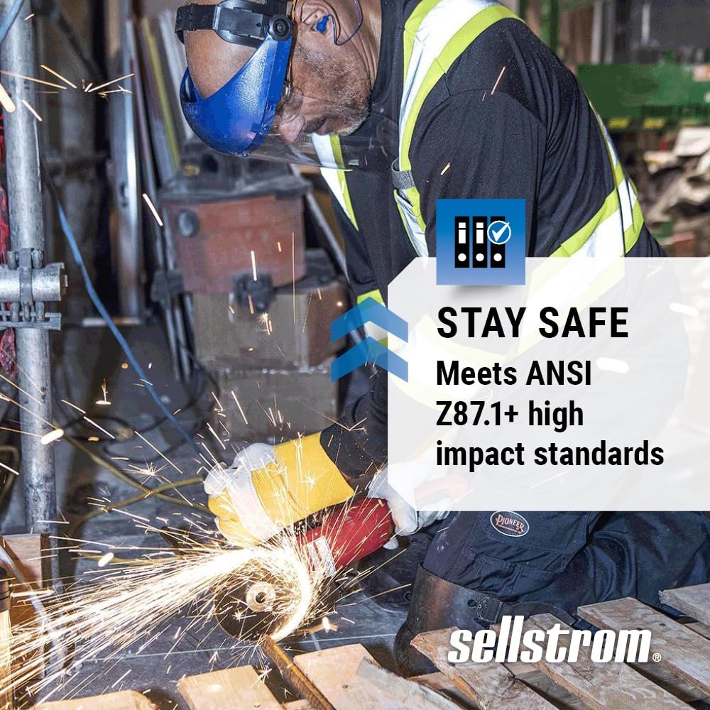 Sellstrom 39140 Blue Plastic Crown and Clear Anti-Fog Window Protective Faceshield with Ratchet Headgear