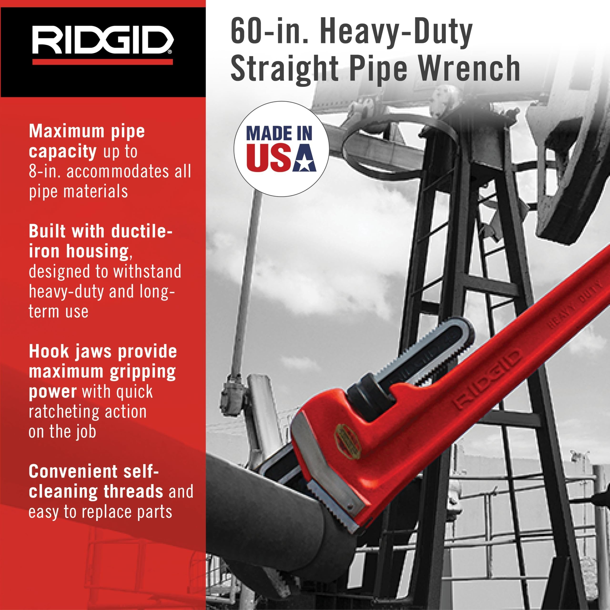 Ridgid Tools 31045 60-Inch Heavy-Duty Straight Pipe Wrench
