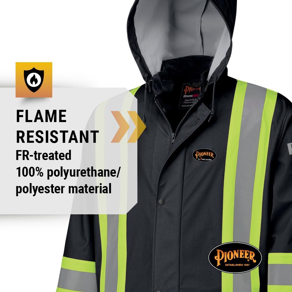 Pioneer V3520170 FR Oil & Chemical Resistant Rain Jacket - Hi-Vis Lightweight