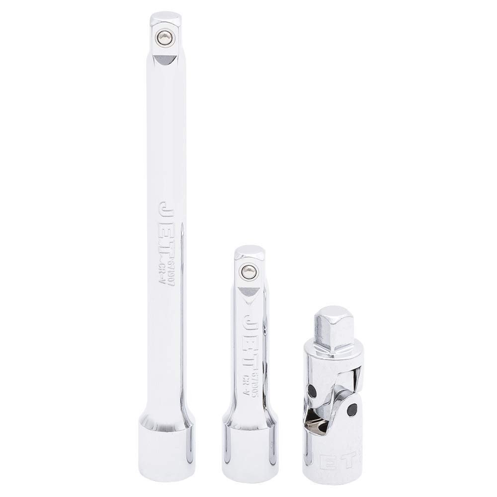 Jet 600242, juego de llaves de trinquete cromadas con accionamiento SAE/métrico de 3/8 pulgadas, 45 piezas, 12 puntos