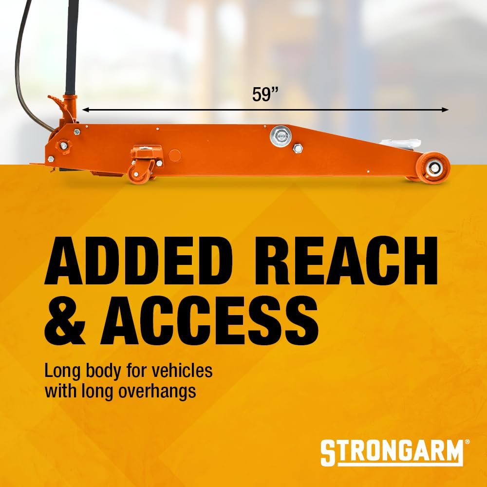 Strongarm Long Chassis Heavy-Duty Air Hydraulic 5 Ton Floor/Garage Service Jack - Swivel Casters, 30461