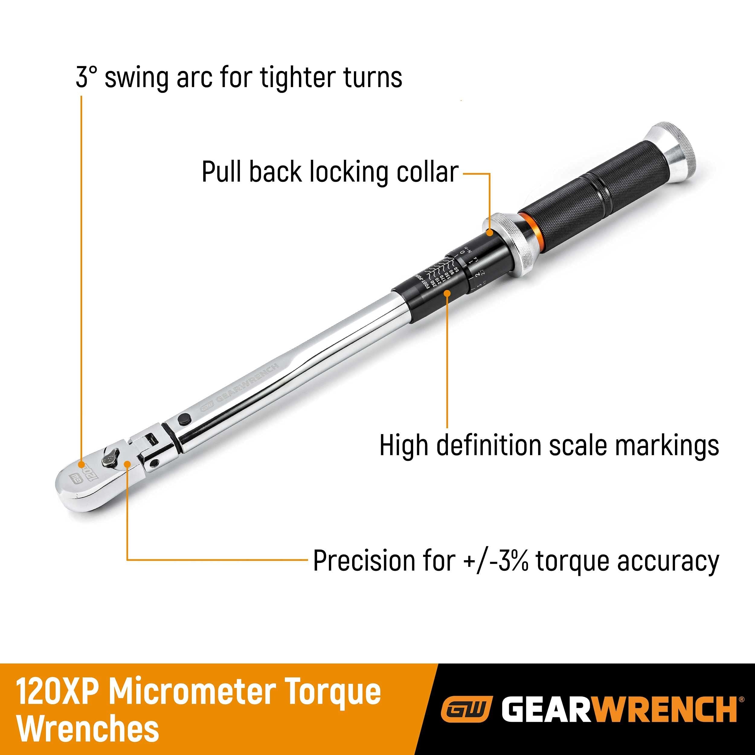 GearWrench 1/2" Drive 120XP Micrometer Torque Wrench 30-250 ft/lbs. - 85181