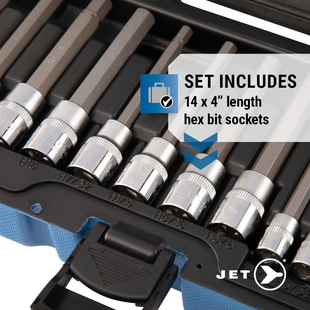 Jet 601808-14-Piece 3/8-inch Drive SAE/Metric Long Ball Hex Bit Socket Set