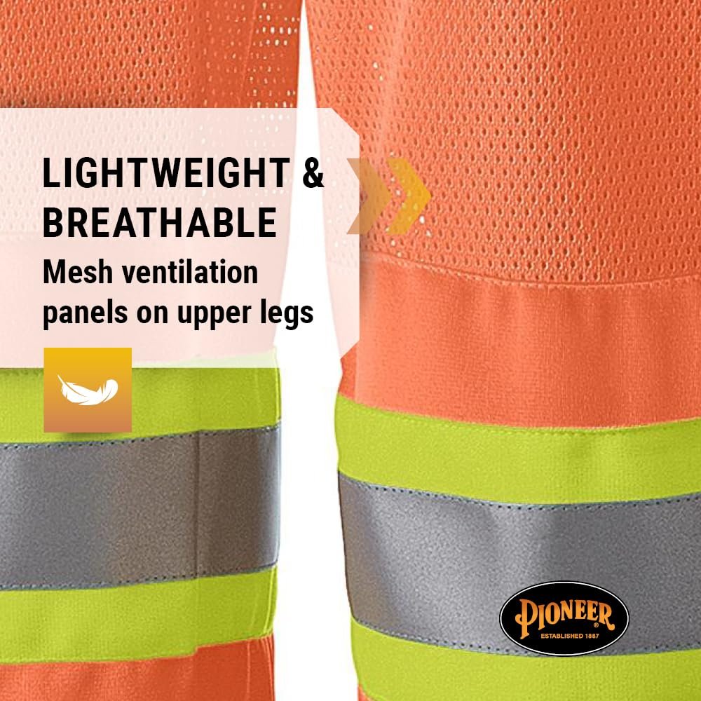 Pioneer Easy Boot Access 5 Pockets Work Pants, Adjustable Elastic Waist, Hi Vis and Reflective Stripe