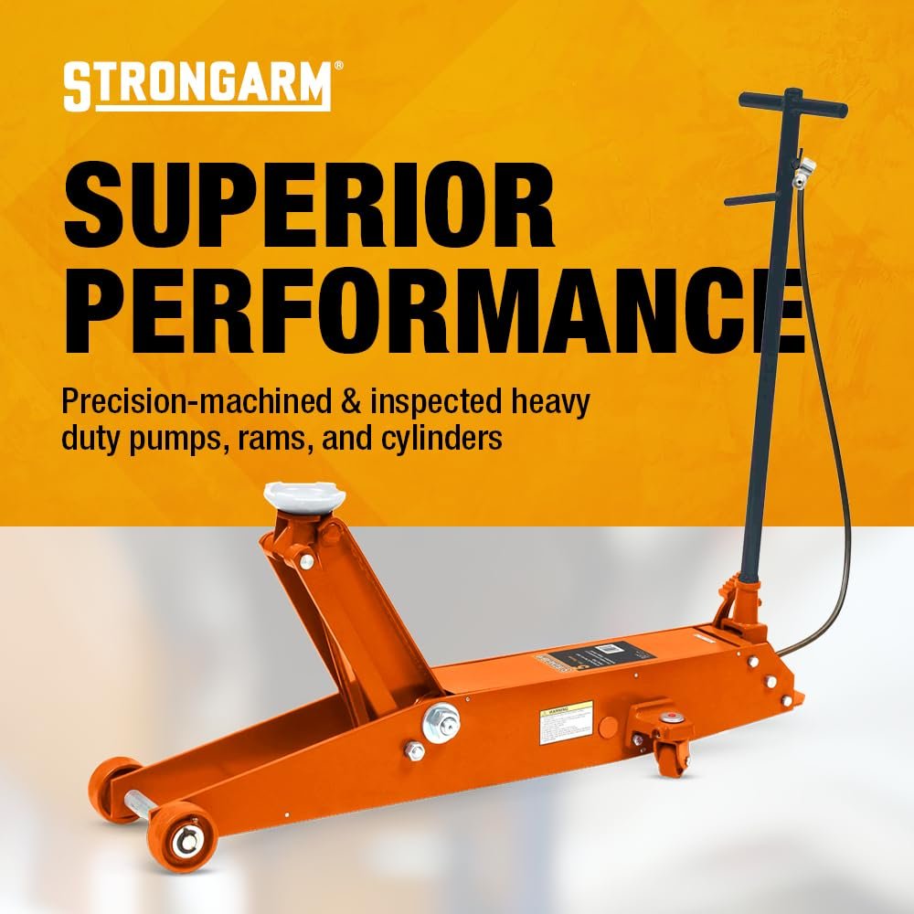 Strongarm Long Chassis Heavy-Duty Air Hydraulic 5 Ton Floor/Garage Service Jack - Swivel Casters, 30461