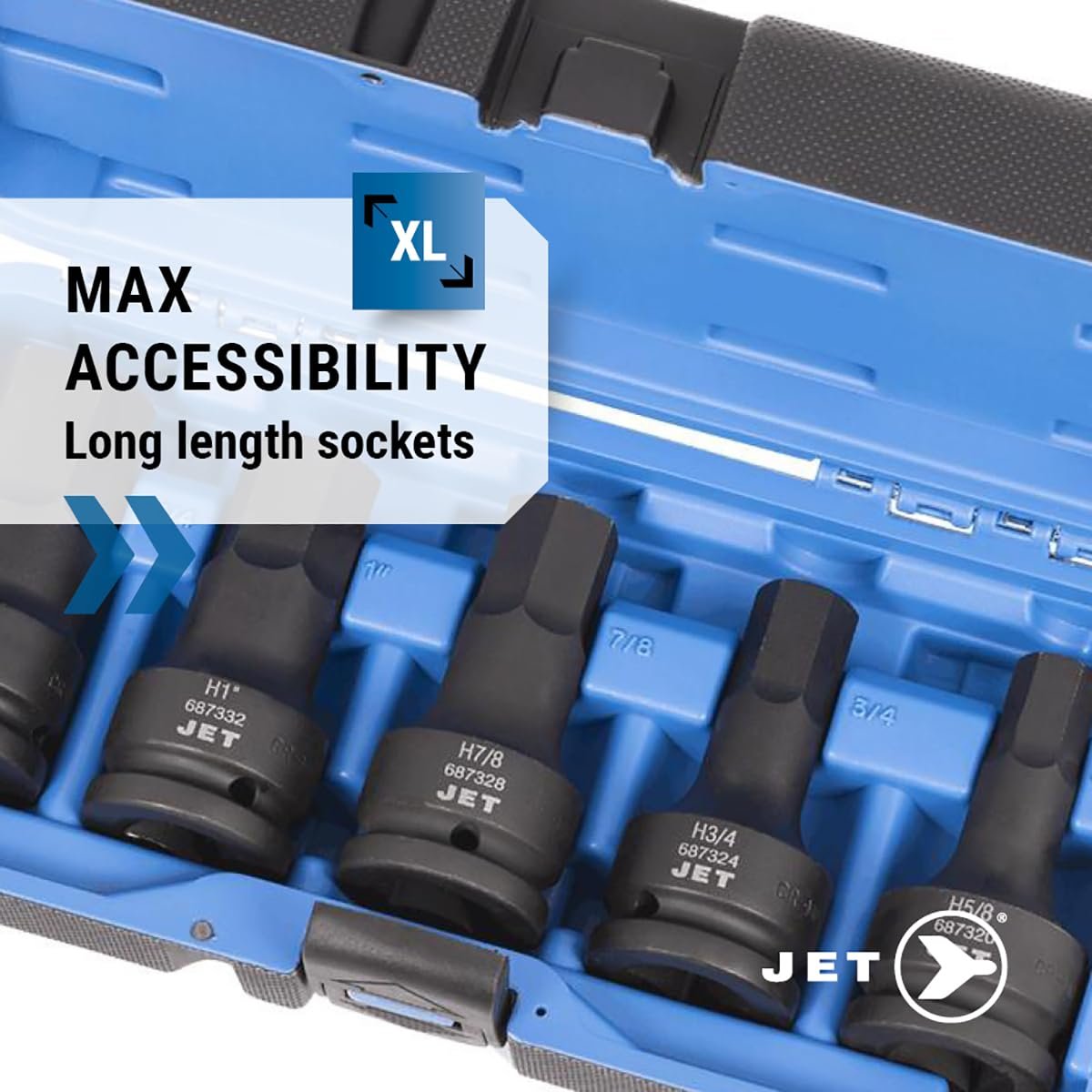 Jet 3/4-inch Drive, 5-Piece 3-inch SAE Professional Hex Bit Impact Socket Set, 610411