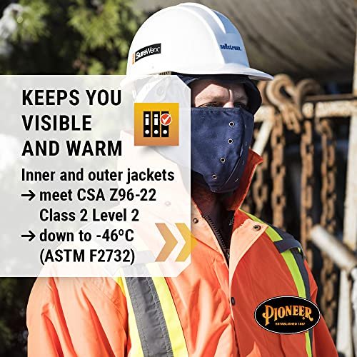 Pioneer V1120150-M Hi-Viz Waterproof 6-in-1 Safety Parka Jacket, 2 Large Cargo Pockets, Orange, 5XL