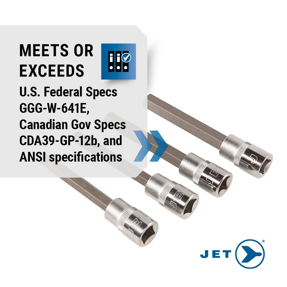 Jet 601808-Juego de llaves de vaso con puntas hexagonales de bola larga métricas/SAE con accionamiento de 3/8 pulgadas, 14 piezas