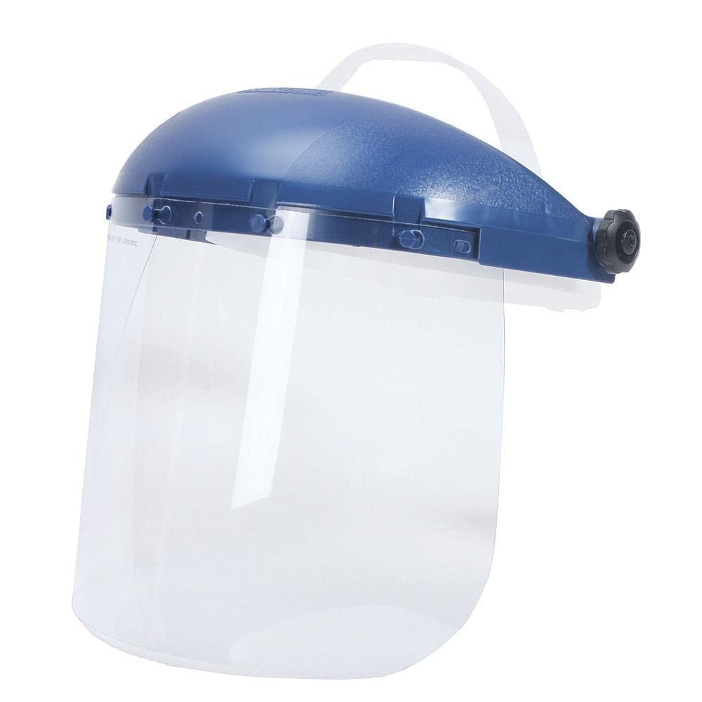 Sellstrom 39140 Couronne en plastique bleu et écran facial de protection antibuée transparent avec couvre-chef à cliquet