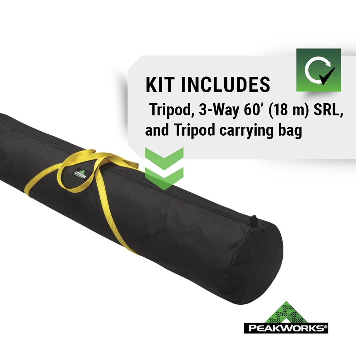 PeakWorks V85025 - Trípode, cabrestante de 65' (20 m) y bolsa - Kit para espacios confinados