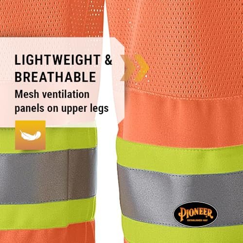 Pioneer Easy Boot Access 5 Pockets Work Pants, Adjustable Elastic Waist, Hi Vis and Reflective Stripe