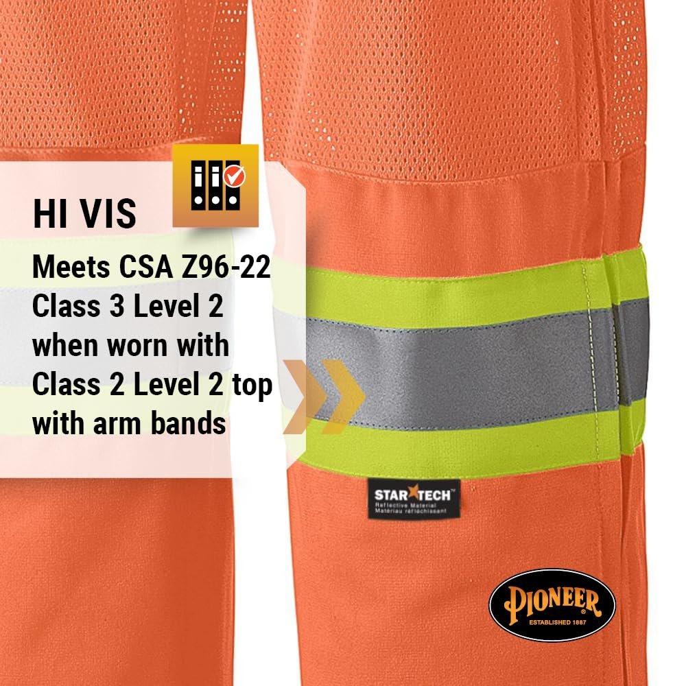 Pioneer Easy Boot Access 5 Pockets Work Pants, Adjustable Elastic Waist, Hi Vis and Reflective Stripe