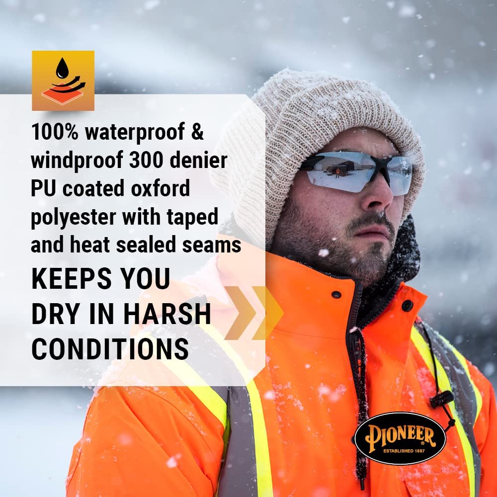 Pioneer Waterproof CSA High-Visibility Winter Safety Parka, 28º C Insulation, Multi-Pockets & Lightweight
