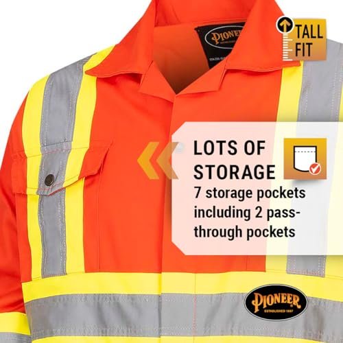 Pioneer CSA Action Back High Visibility Work Coverall with Elastic Waist & Adjustable Wrist, 7-Pocket, Tall Fit