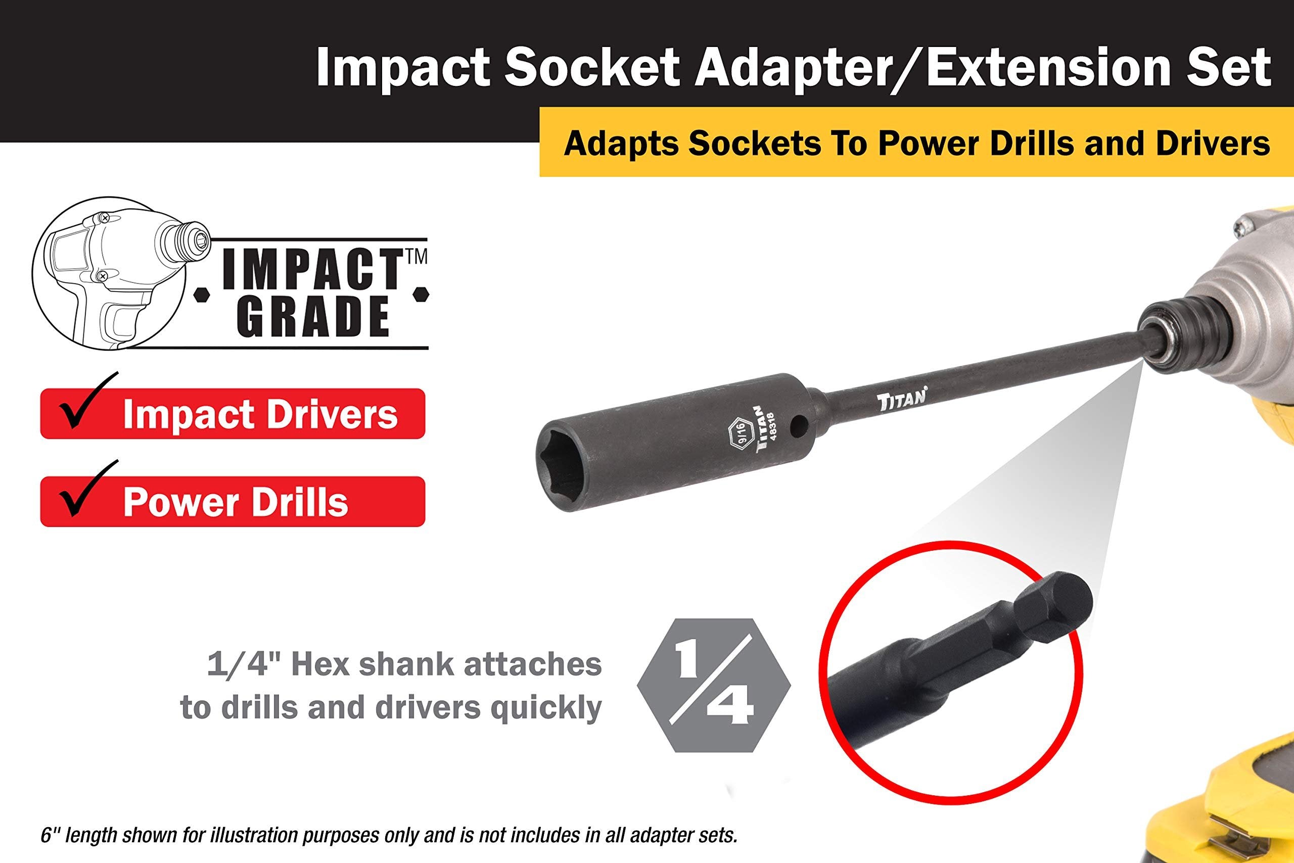 Titan 12086 Juego de adaptadores de enchufe de 3 piezas de 6 pulgadas de largo