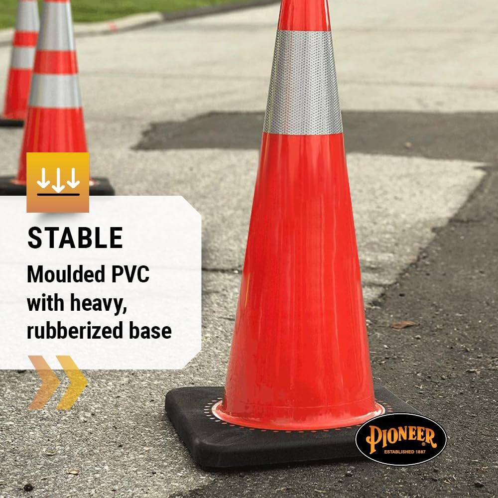 Pioneer V6200850-O/S 28" (70 cm) Premium PVC Flexible Safety Cone, Reflective Band (Traffic Cone) Orange, 70 cm