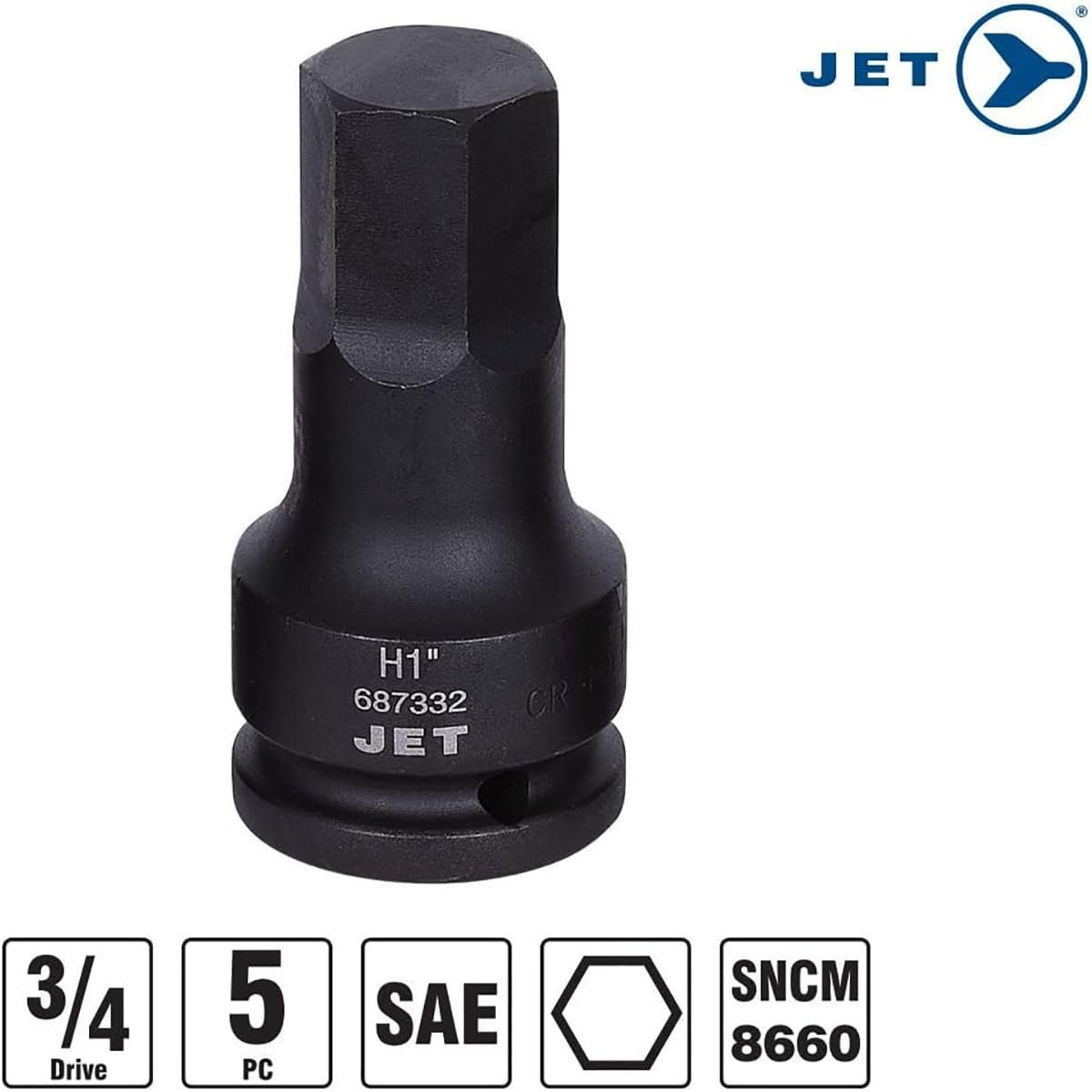 Jet 610411, juego de vasos de impacto con puntas hexagonales profesionales SAE de 3/4 pulgadas, 5 piezas, 3 pulgadas