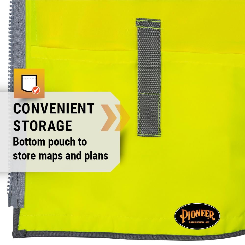 Pioneer High Visibility Surveyor Safety Vest, Mesh Back - Front Zipper, Yellow-Green