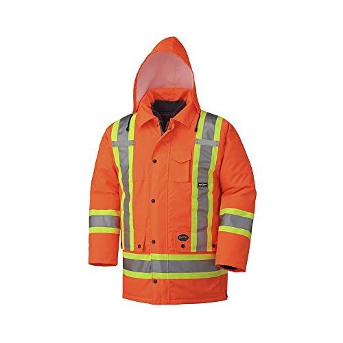 Pioneer V1120150-M Chaqueta parka de seguridad 6 en 1 impermeable de alta visibilidad, 2 bolsillos tipo cargo grandes, naranja, 5XL