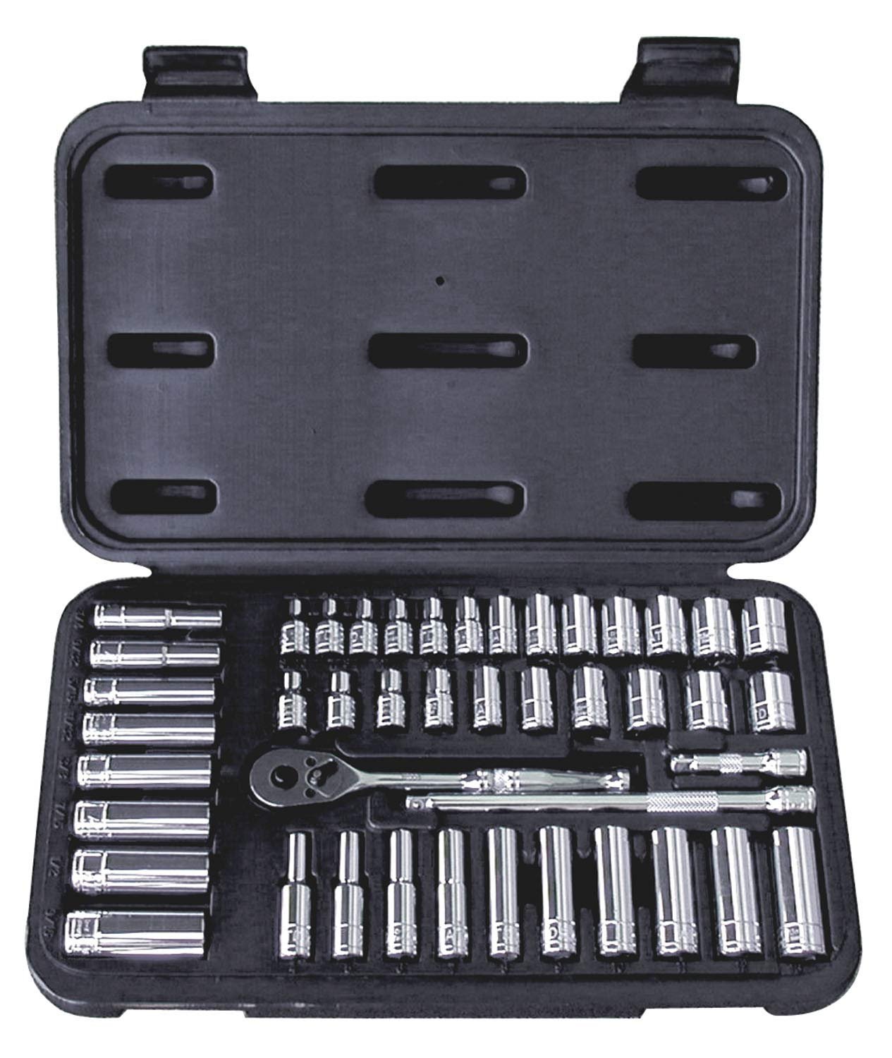 Advanced Tool Design Model ATD-1200 44 Piece 1/4-Inch Drive Chrome Socket Set, SAE and Metric in Blow Molded Case