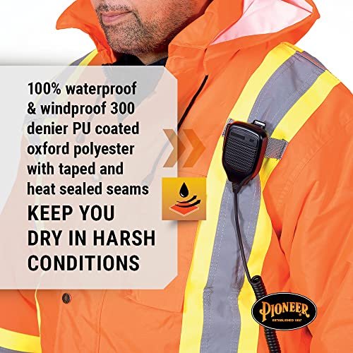 Pioneer V1120150-M Parka de sécurité imperméable 6 en 1 haute visibilité, 2 grandes poches cargo, orange, 5XL