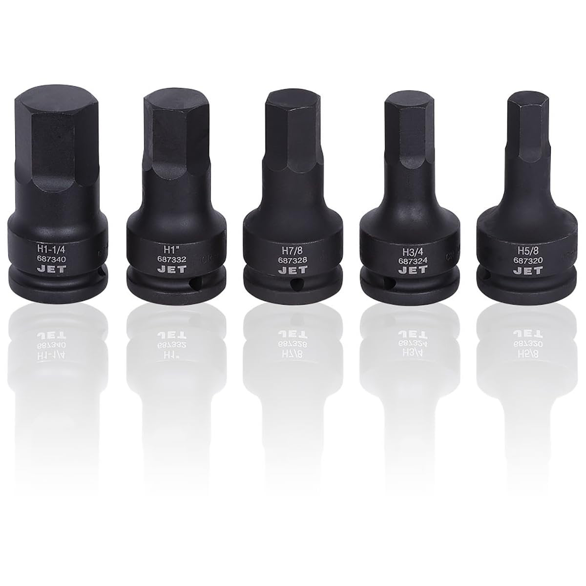 Jet 610411, juego de vasos de impacto con puntas hexagonales profesionales SAE de 3/4 pulgadas, 5 piezas, 3 pulgadas