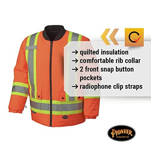 Pioneer V1120150-M Hi-Viz Waterproof 6-in-1 Safety Parka Jacket, 2 Large Cargo Pockets, Orange, 5XL