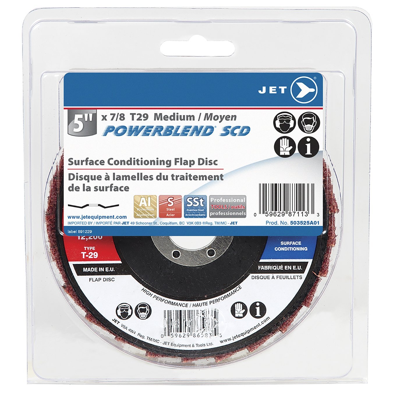 Jet 503525 - A01 5 X 7/8 Medium Powerblend Scd T29 Paquete de disco de aleta para acondicionamiento de superficies - Cubierta