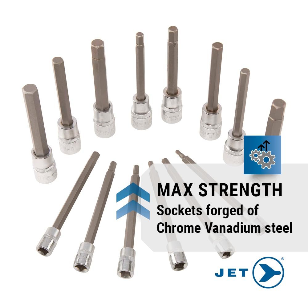 Jet 601808-14-Piece 3/8-inch Drive SAE/Metric Long Ball Hex Bit Socket Set