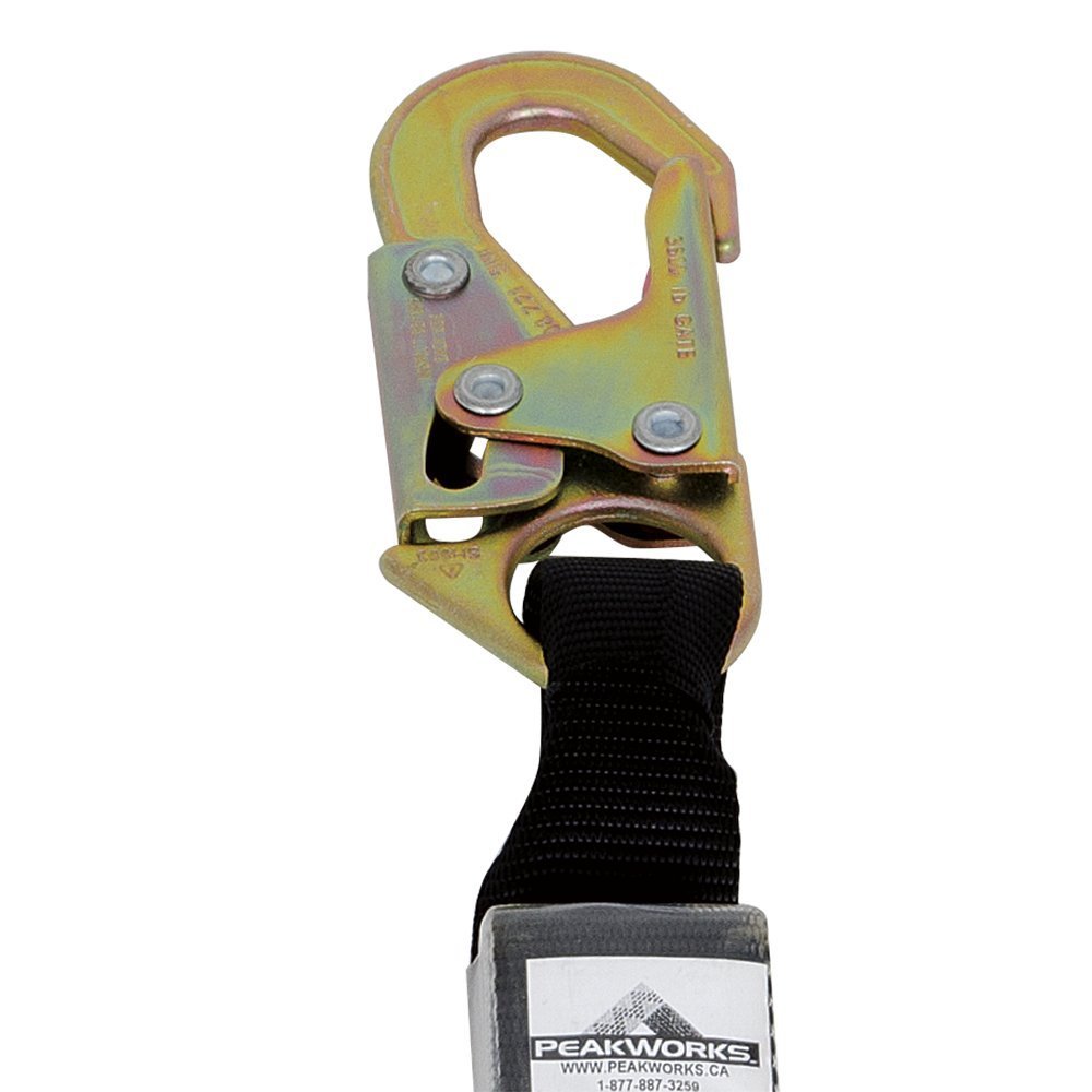 PeakWorks CSA 6' (1,8 m) Pack d'amortisseurs - Mousqueton et attache arrière - Jambe unique - Connecteur de lanière antichute E4 absorbant les chocs, sangle de 1", V8104156