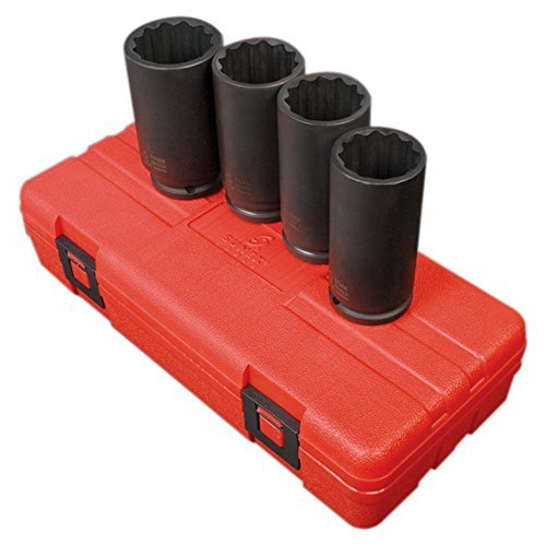 Sunex 2837 Juego de llaves de vaso con tuerca de husillo de 12 puntos, métricas profundas, con accionamiento de 1/2 pulgada, 4 piezas