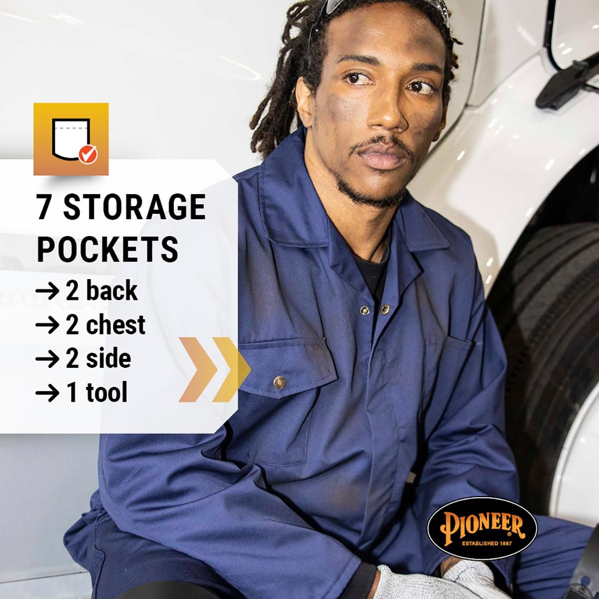 Pioneer 7-Pocket Heavy-Duty Work Coverall With Adjustable Wrist, Action Back and Elastic Waist, Tall Fit
