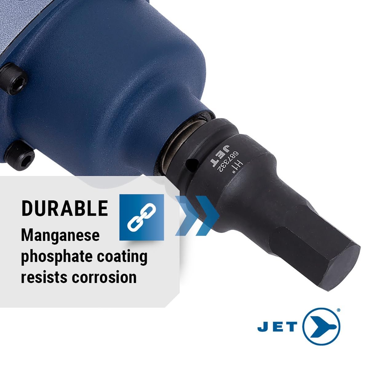 Jet 610411, juego de vasos de impacto con puntas hexagonales profesionales SAE de 3/4 pulgadas, 5 piezas, 3 pulgadas