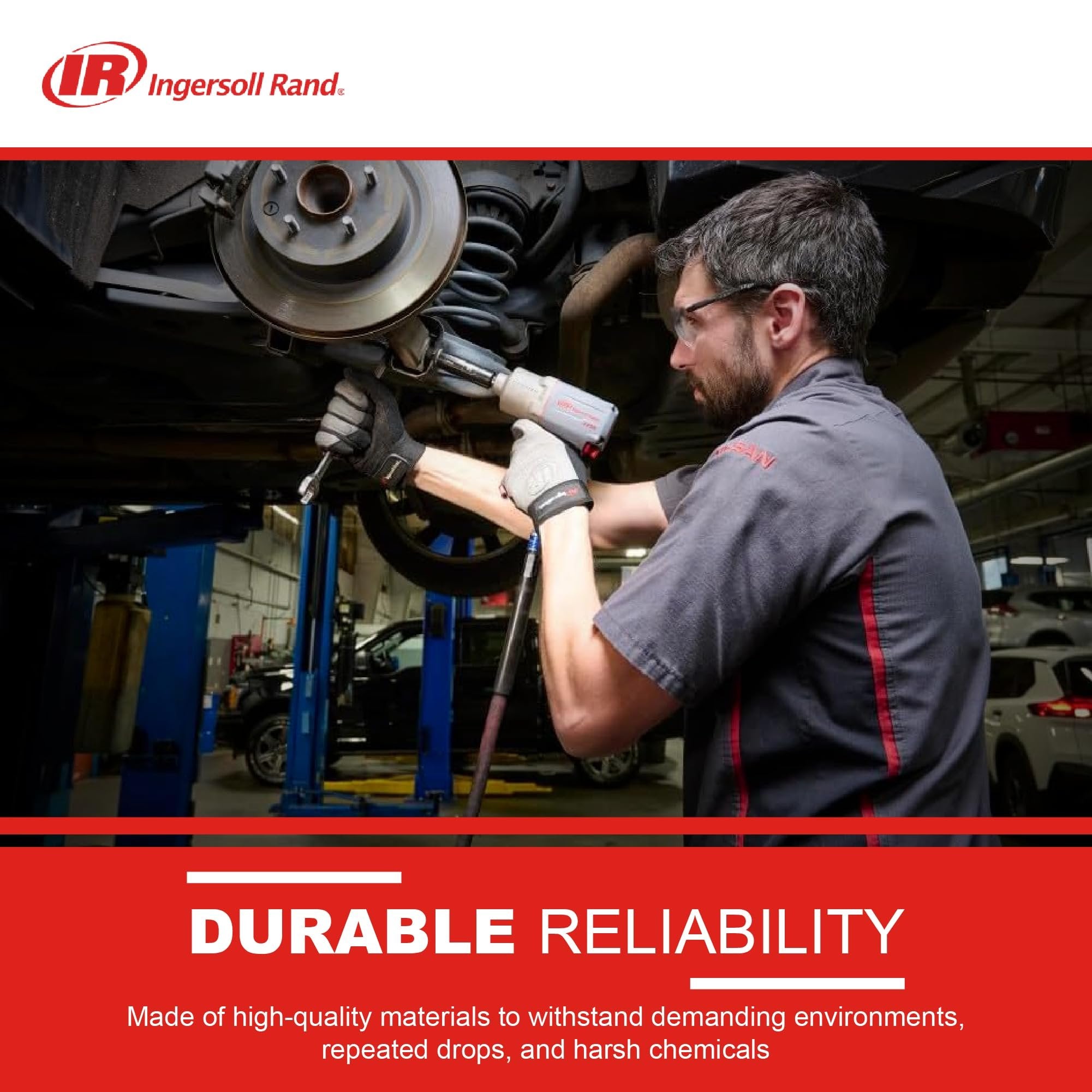 Ingersoll Rand 2235QTiMAX Clé à chocs pneumatique à entraînement 1/2" - Technologie silencieuse, couple de sortie puissant de 1 300 pi-lb, léger, boîtier de marteau en titane, gris