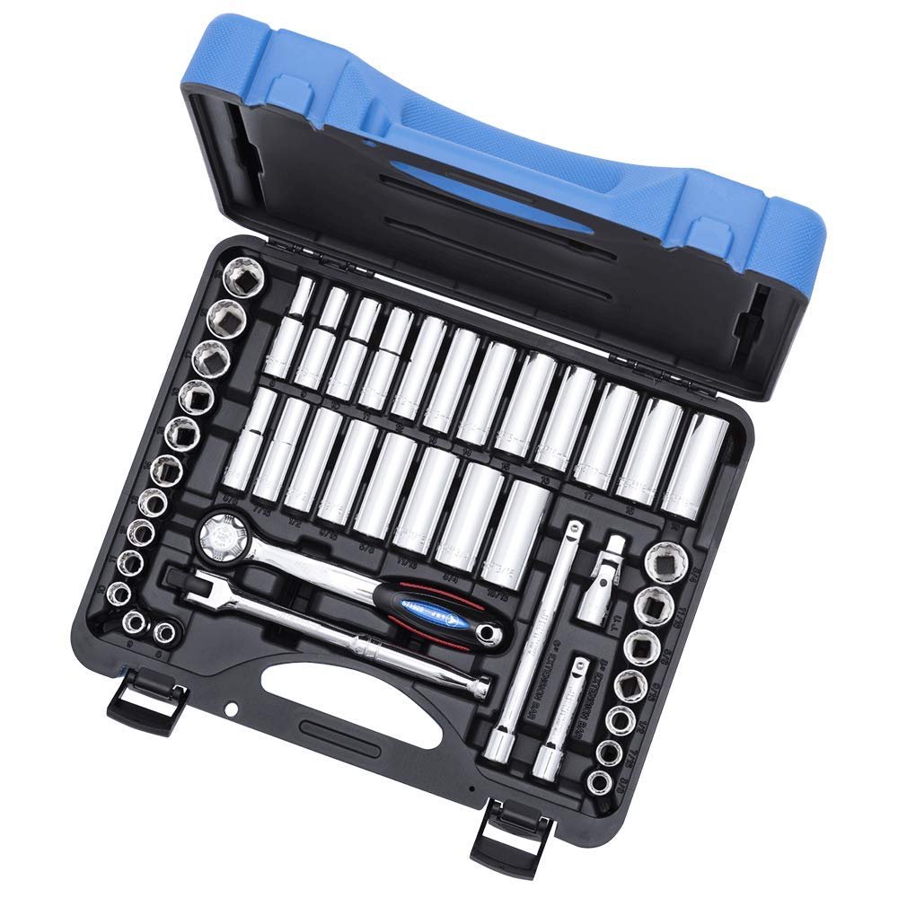 Jet 600242, 45 pièces, entraînement 3/8 pouces SAE/métrique, 12 pans, clé à cliquet, jeu de douilles chromées