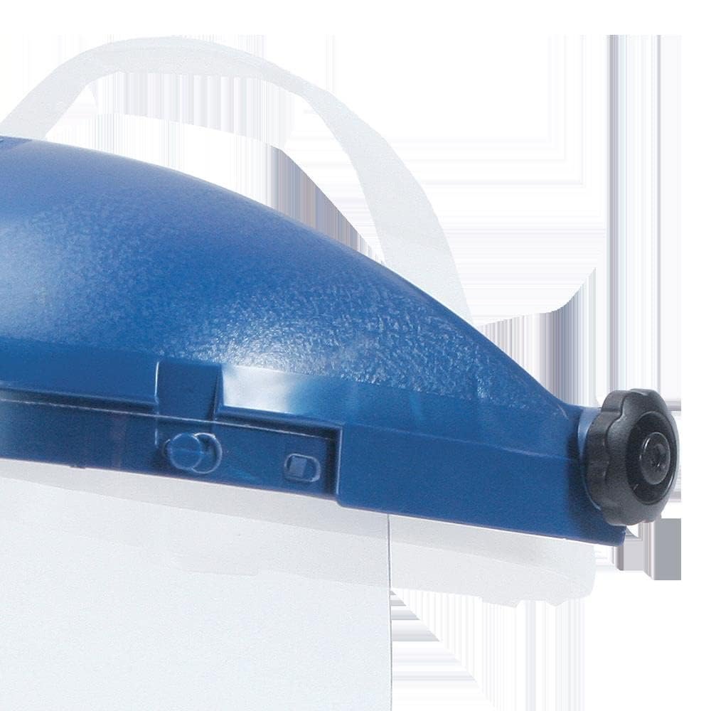 Sellstrom 39140 Blue Plastic Crown and Clear Anti-Fog Window Protective Faceshield with Ratchet Headgear
