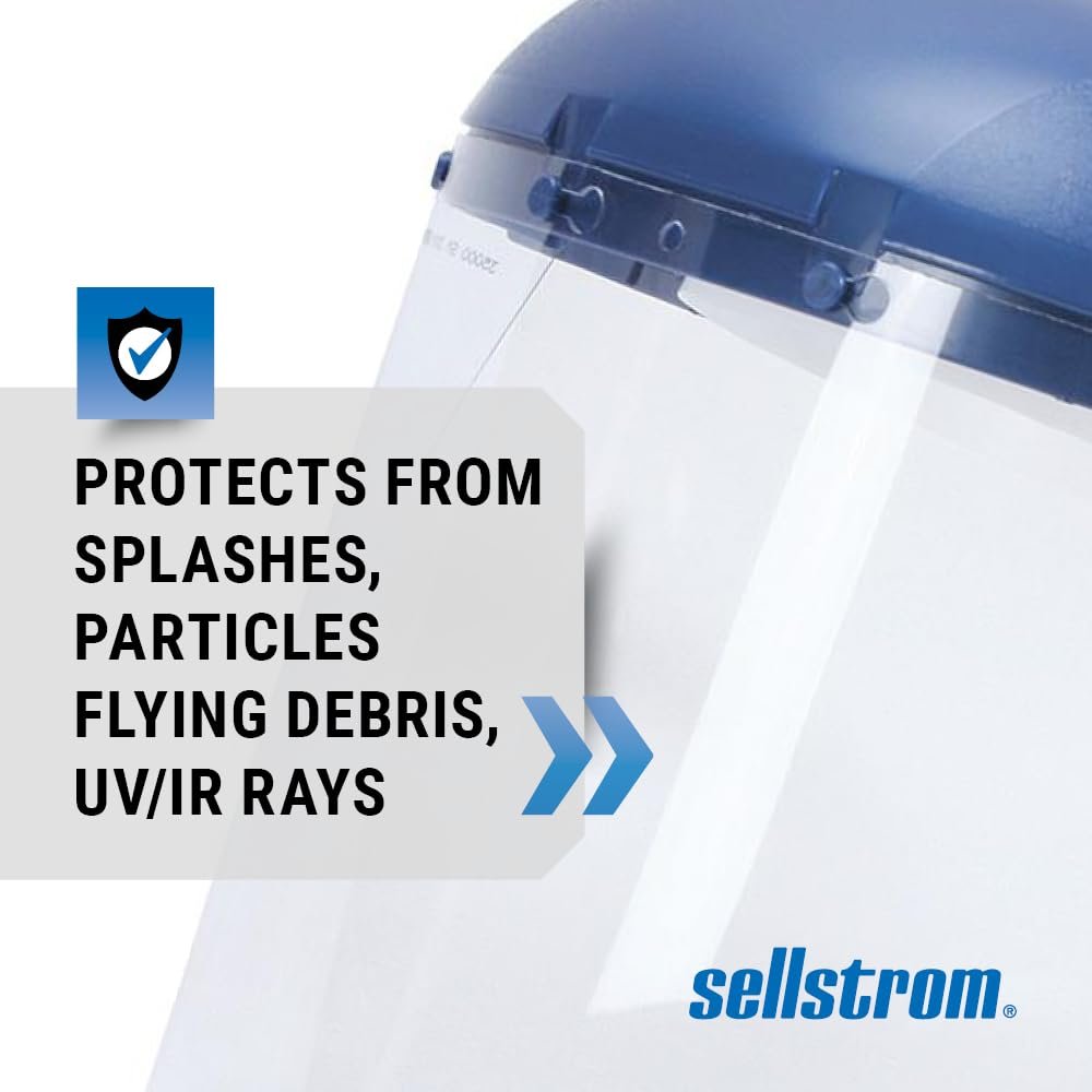 Sellstrom 39140 Blue Plastic Crown and Clear Anti-Fog Window Protective Faceshield with Ratchet Headgear